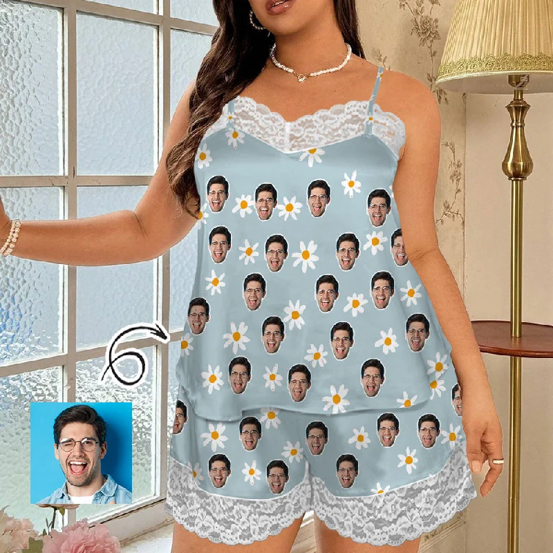 breathable women's nightgowns for hot sleepersCustom Face Flowers Blue Lace Cami Pajamas Personalized Women's Nightwear Set breathable women's nightgowns for hot sleepersCustom Face Flowers Blue Lace Cami Pajamas Personalized Women's Nightwear Set