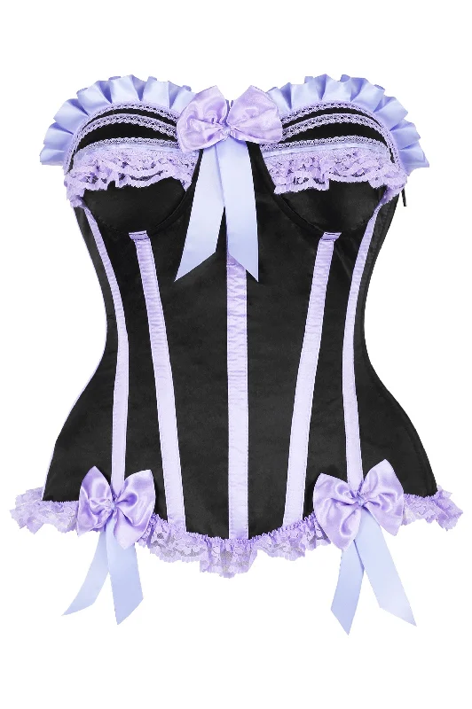 strapless women bustiers and corsets styleTop Drawer Black/Lavender Satin Steel Boned Burlesque Corset