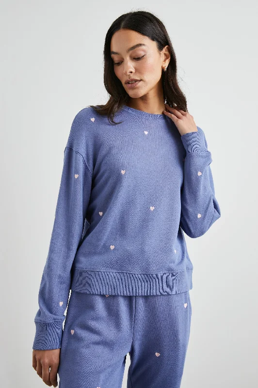 RAMONA SWEATSHIRT - PINK PERIWINKLE HEARTS EMBROIDERY