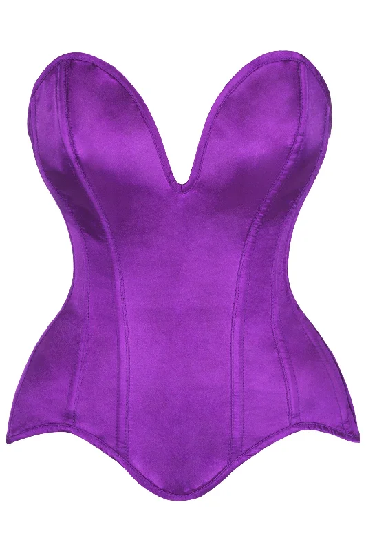 custom fit women bustiers and corsetsTop Drawer Steel Boned Purple Satin Plunge Neckline Overbust Corset