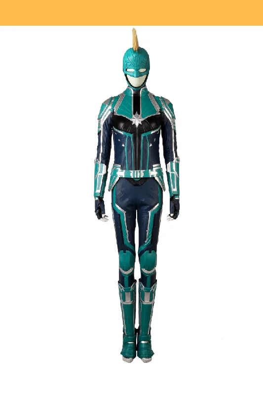 Captain Marvel Star Force Turquoise PU Leather Cosplay Costume