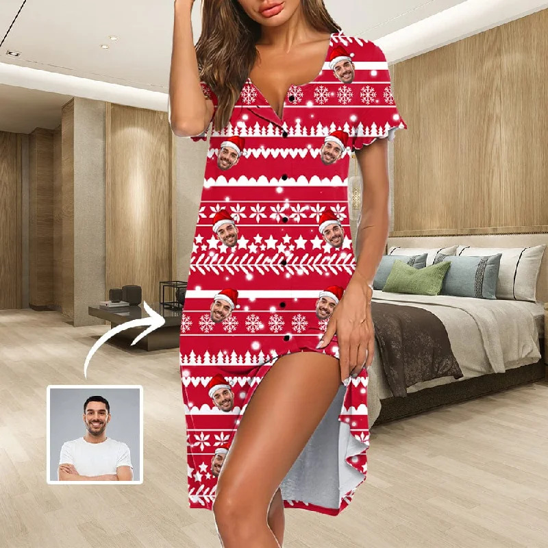 women's sleepshirts for a comfortable work - from - home optionCustom Face Red Christmas Women's Nightshirt Short Sleeve Button Down Nightgown V-Neck Sleepwear Pajama Dress women's sleepshirts for a comfortable work - from - home optionCustom Face Red Christmas Women's Nightshirt Short Sleeve Button Down Nightgown V-Neck Sleepwear Pajama Dress