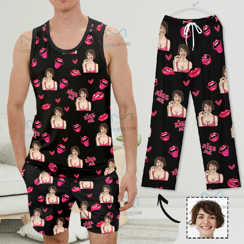 women's sleepshirts with a novelty printCustom Photo Pajama Set Kiss Me Top Tank Loungewear with Sleeveless & Short Pants for Man women's sleepshirts with a novelty printCustom Photo Pajama Set Kiss Me Top Tank Loungewear with Sleeveless & Short Pants for Man