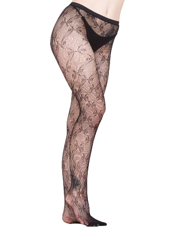 Black Bow Tie Lace Tights - One Size