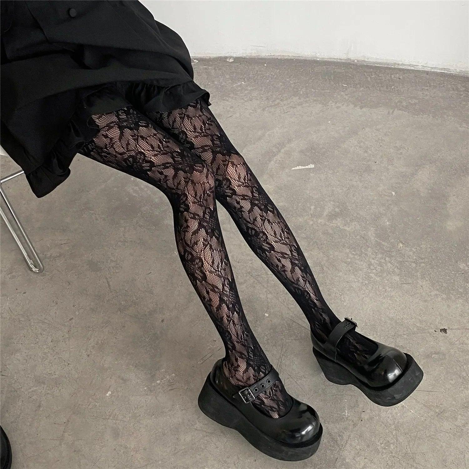 Black Punk Style Sweet Girl Tights Thigh