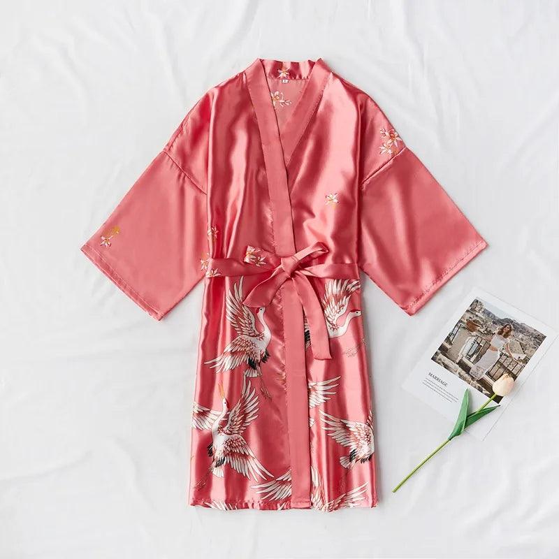 Coral Nightgown Fashion Satin Female Robe