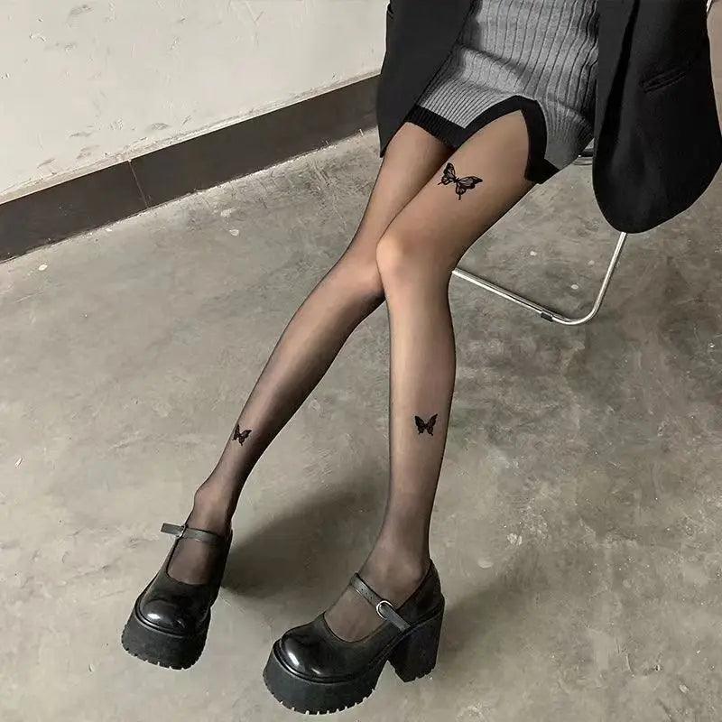 Hot Women Black Butterfly Tights Vintage