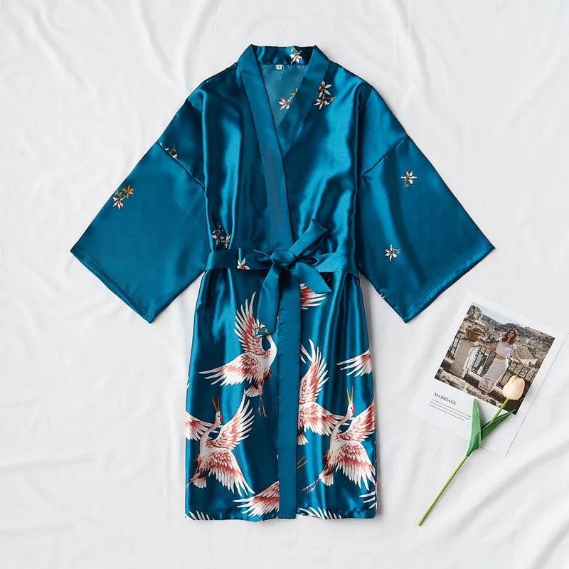 Lake Blue Nightgown Fashion Satin Female Robe