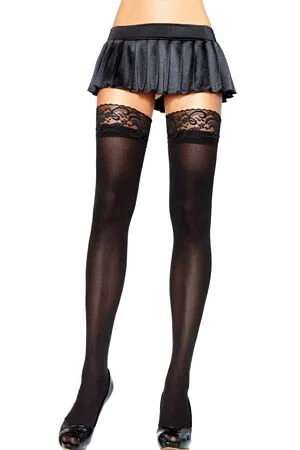 Opaque Thigh Highs with Lace Top