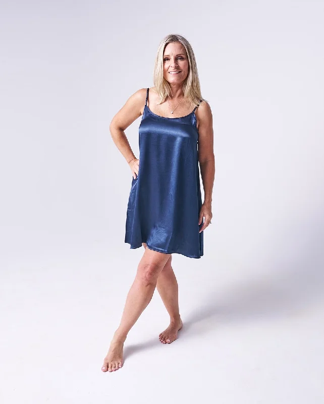 PJ Harlow Loungewear Rowen Navy Satin Night Gown