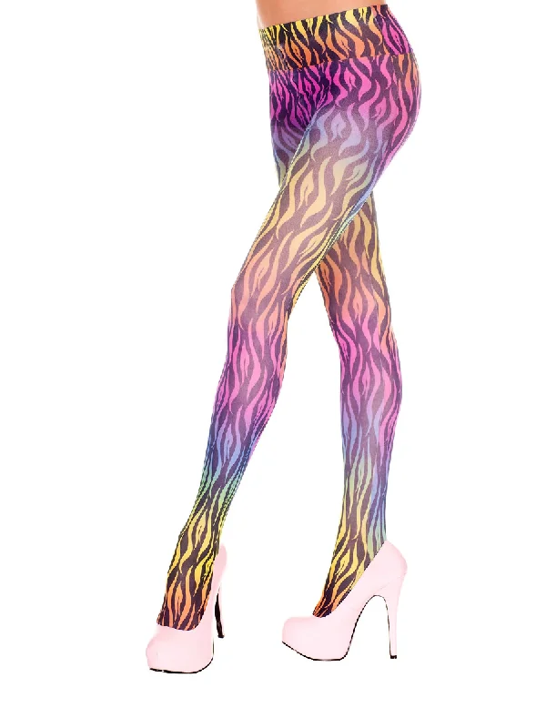 Rainbow Swirl Print Opaque Tights - One Size