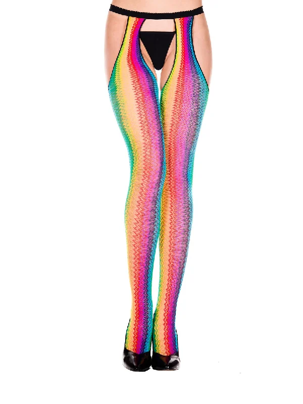 Rainbow Zig Zag Suspender Tights - One Size