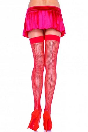 Red Fishnet Thigh Highs with Backseam