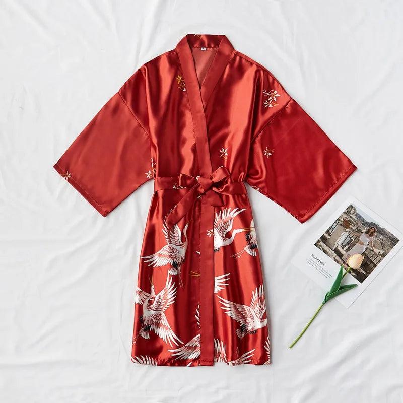 Red Nightgown Fashion Satin Female Robe