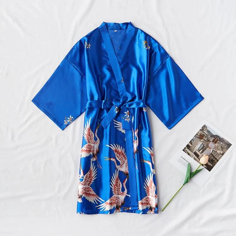 Royal Blue Nightgown Fashion Satin Female Robe