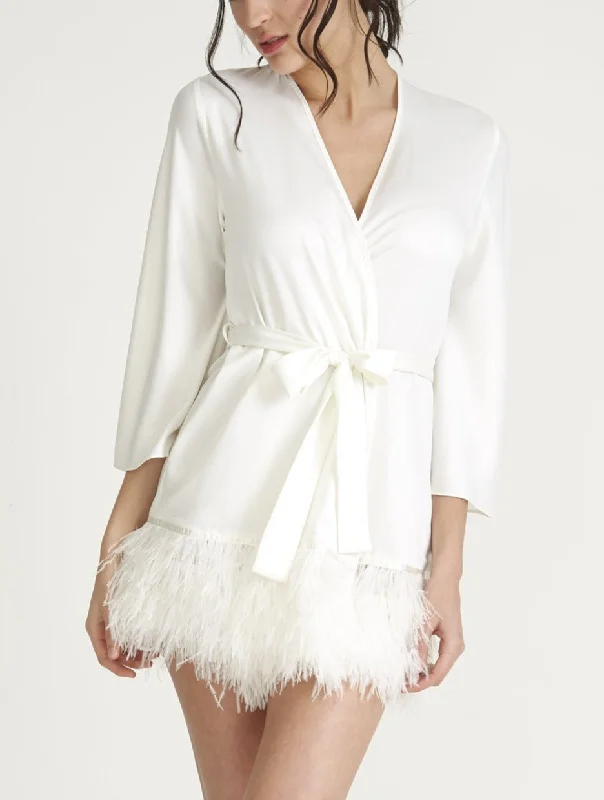 Rya Sleepwear Swan Ivory Ostrich Feathered Robe 394