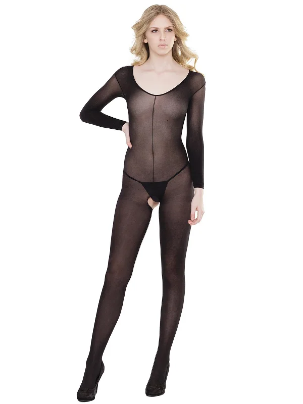 Sheer Long Sleeved Crotchless Bodystocking - One Size