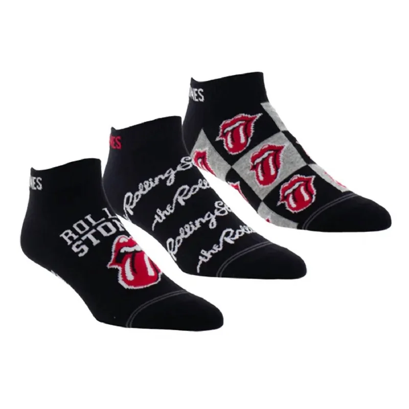 Unisex - Rolling Stones Collegiate Tongues Liner Socks - 3 Pair In Black