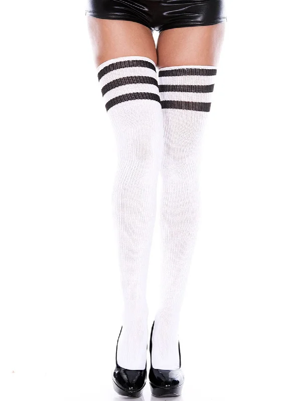 White and Black Athlete Stripe Thigh-High Socks