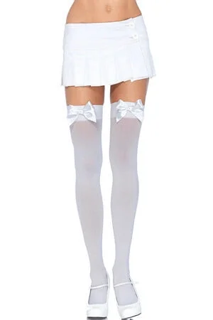 White Opaque Diva Thigh High with Bow