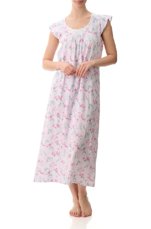 Zayla Flutter Sleeve Cotton Nightie (Pink Floral)