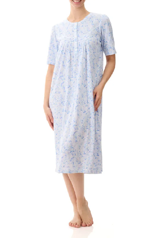 Ellie ½ Sleeve Cotton Nightie (Blue Floral)