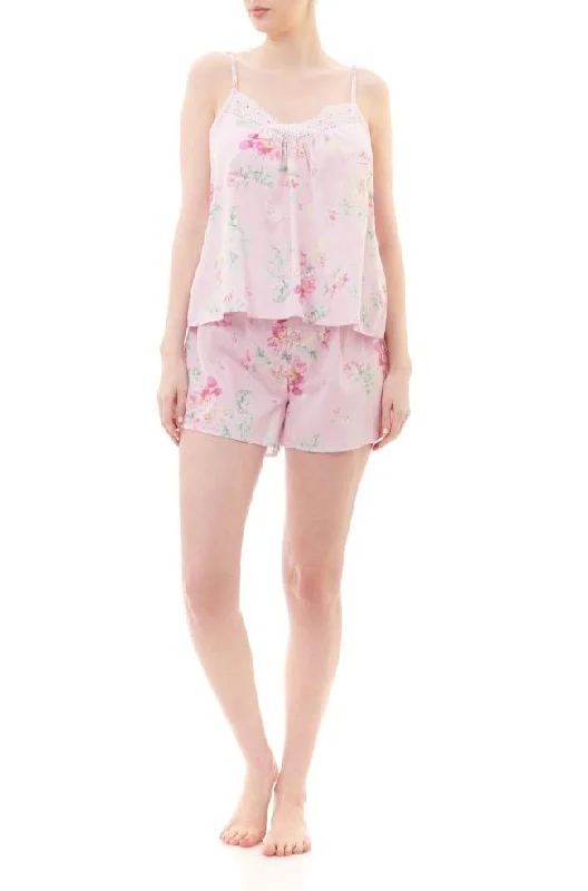 bralette with underwire for added supportBridie Shortie Cotton Cami Set (Pink Floral)