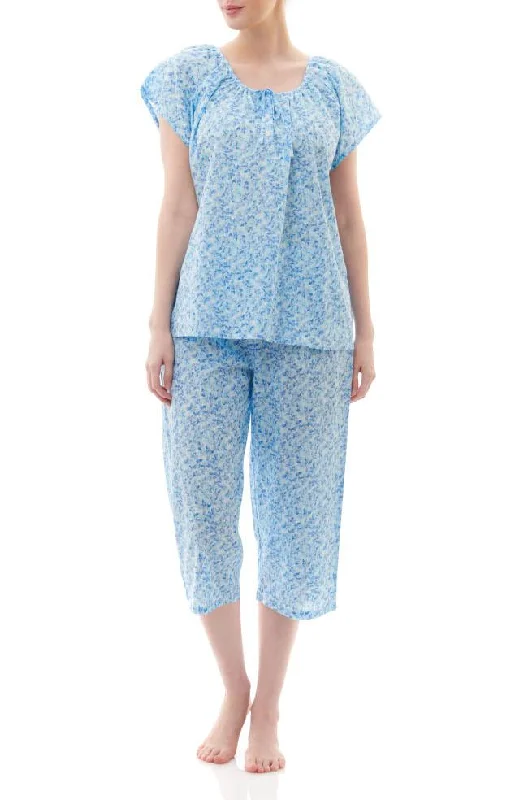 convertible sports bras for versatile useKaty Short Sleeve Cotton Capri  PJ"s(Blue Floral)