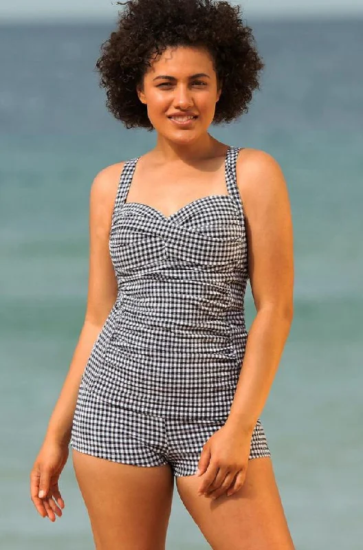 plunge wireless bras for a natural lookGingham Tankini Top (Black)