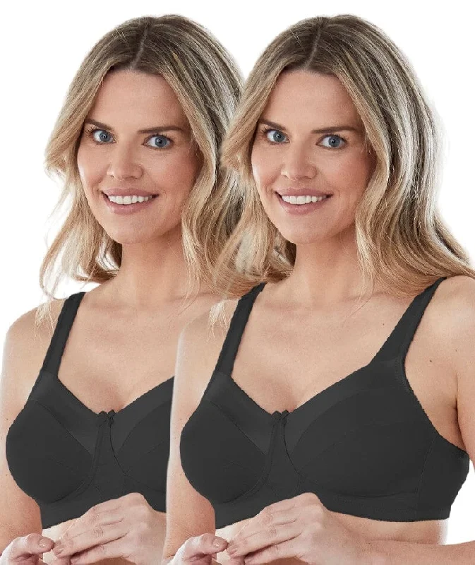 plus size nursing bras for breastfeeding momsBestform Satin Trim Wire-Free Cotton Bra With Unlined Cups 2 Pack - Black