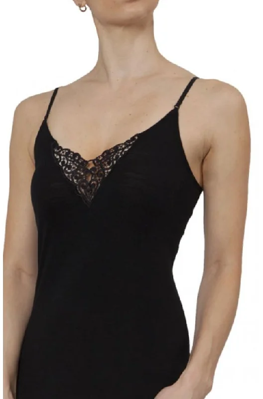 convertible sports bras for versatile usePure Merino Wool Camisole Lace Insert (Black)