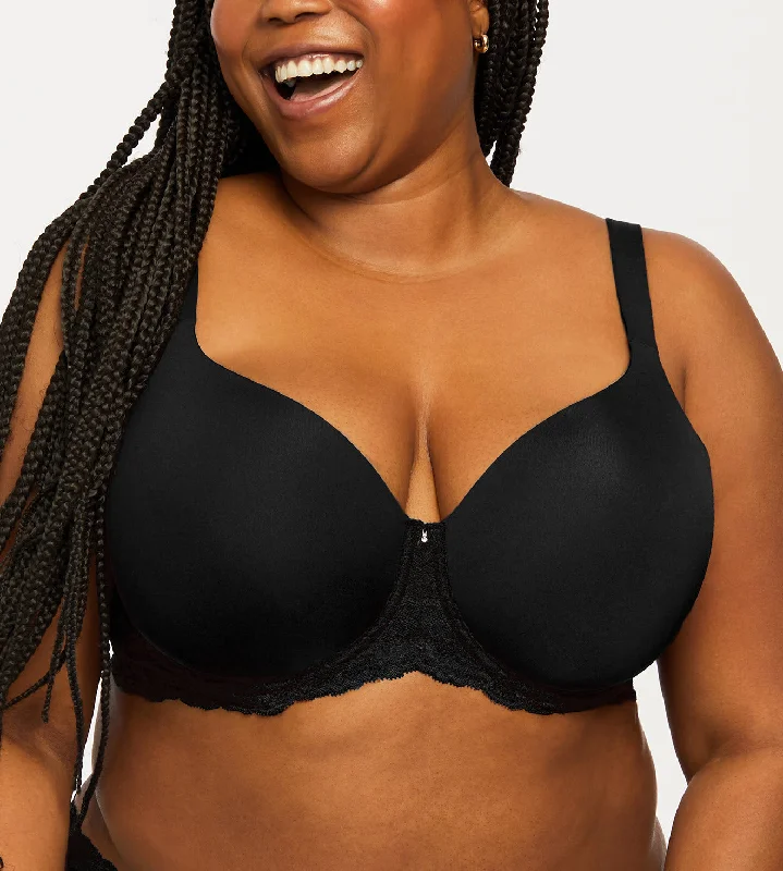 Bra with a plus - size padded strap for reduced shoulder strain​ Montelle Pure Plus Black T Shirt Bra 9320