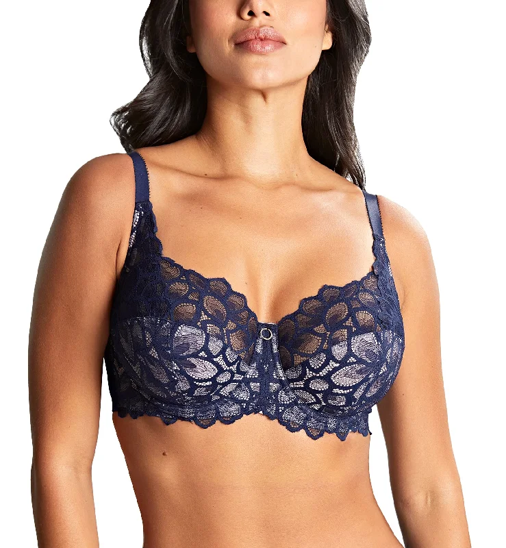 Bra with a plus - size front - closure for easy access​ Panache Allure Stretch Lace Full Cup Underwire Bra (10765) - Navy