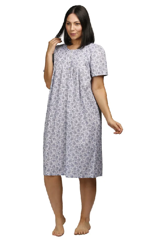 Paisley Short Sleeve Cotton Nightie (Blue)