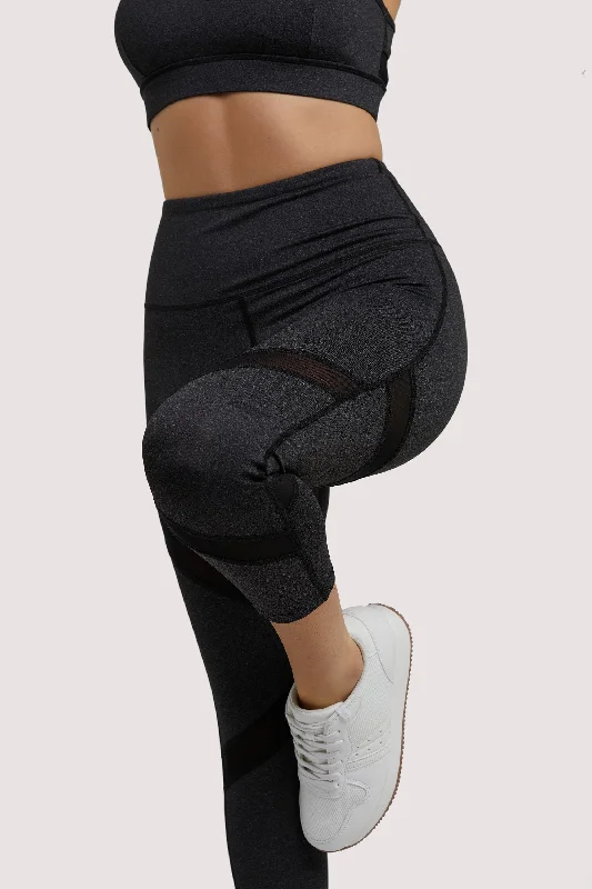 Bra with a matte finish for a more subdued appearance​ Grey Marl Mesh Panel Crop Leggings