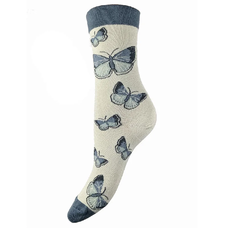 Blue Butterfly Bamboo Socks