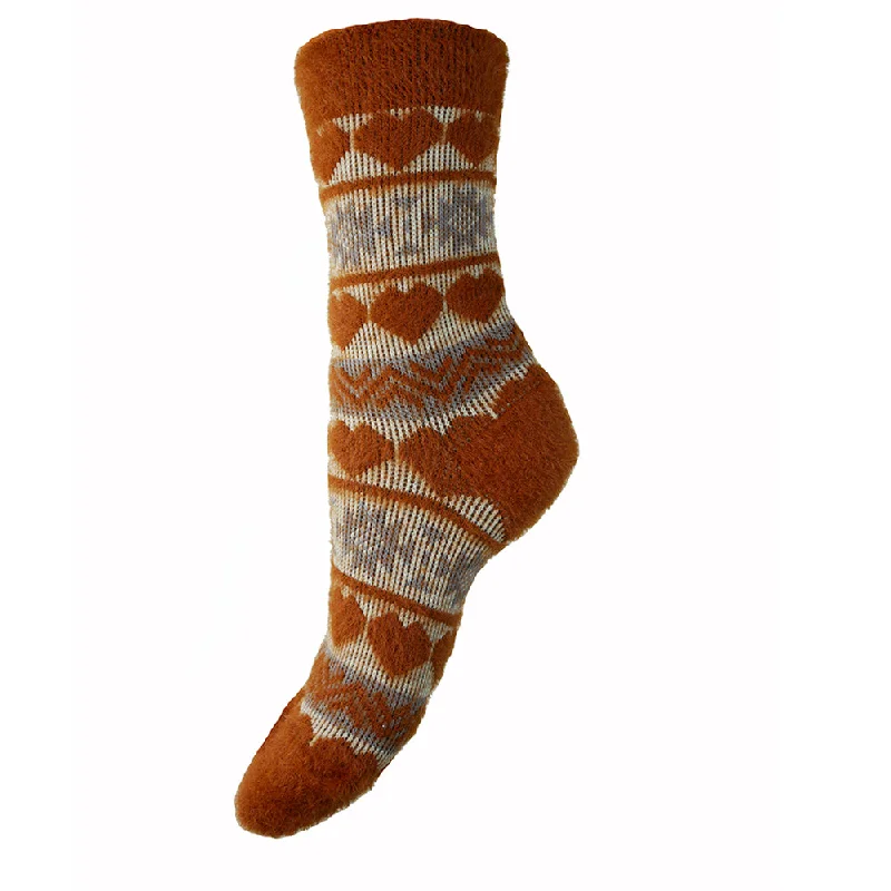 Brown heart patterned Wool Blend Socks