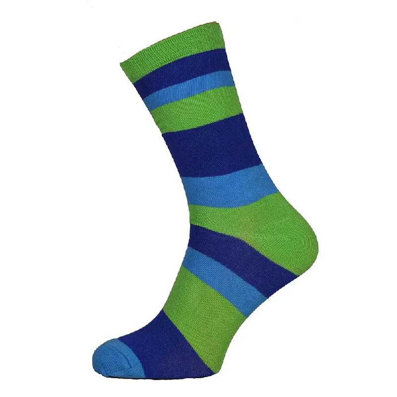 Green and blue wide stripe Bamboo socks