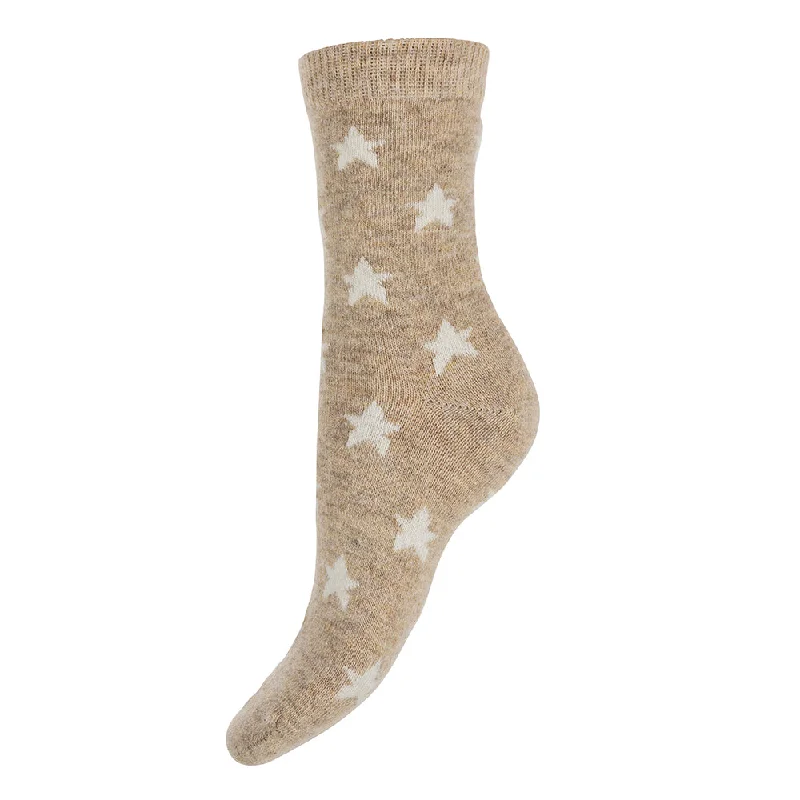 Fawn wool blend socks with cream stars