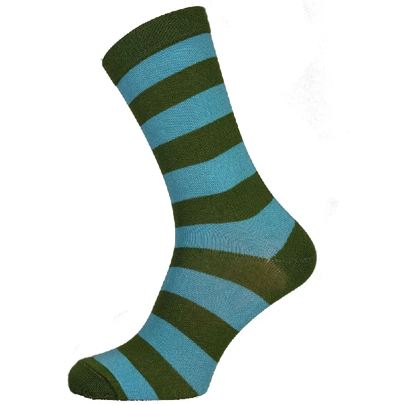 Green and Pale Blue Stripe Bamboo Socks