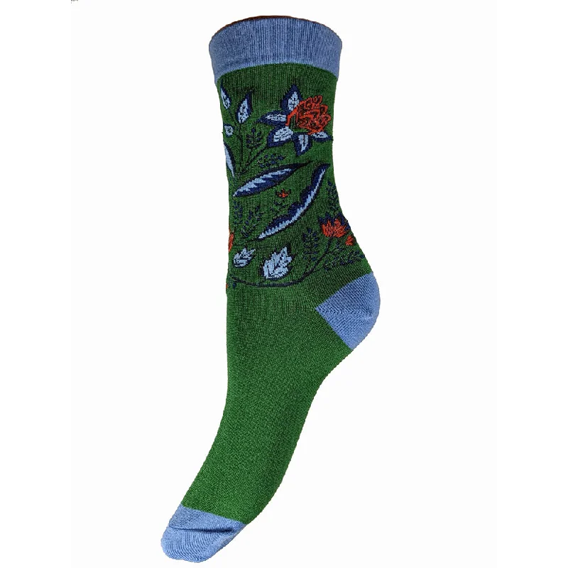 Green Floral Bamboo Socks