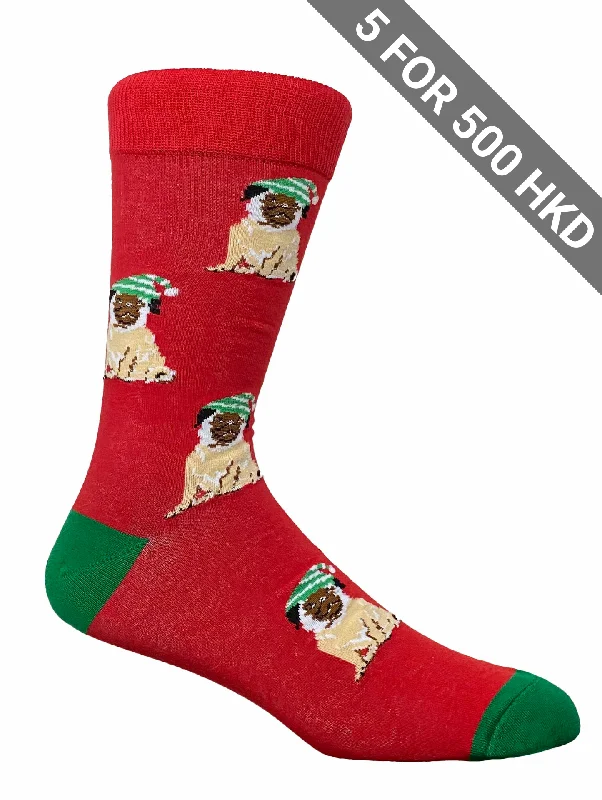 Socks | Merry Pugmas | Red | Cotton